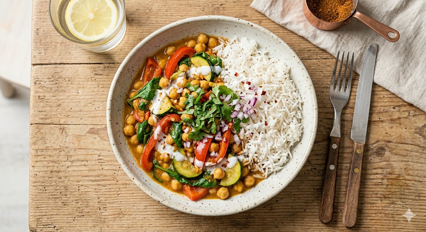 Garbanzos masala con arroz