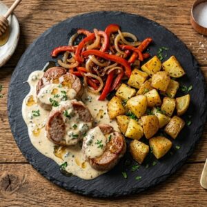 Solomillo en salsa de queso azul