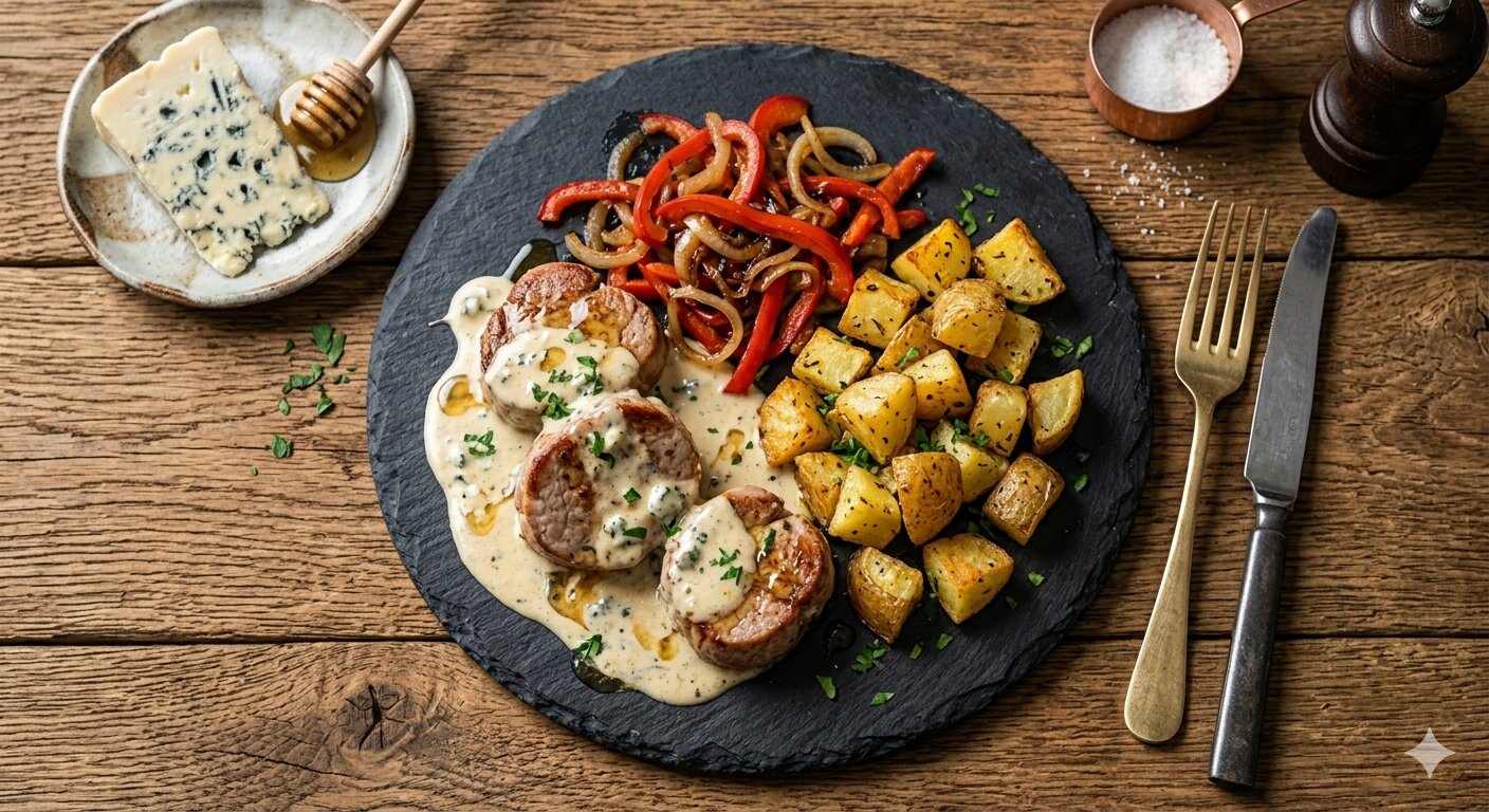 Solomillo en salsa de queso azul